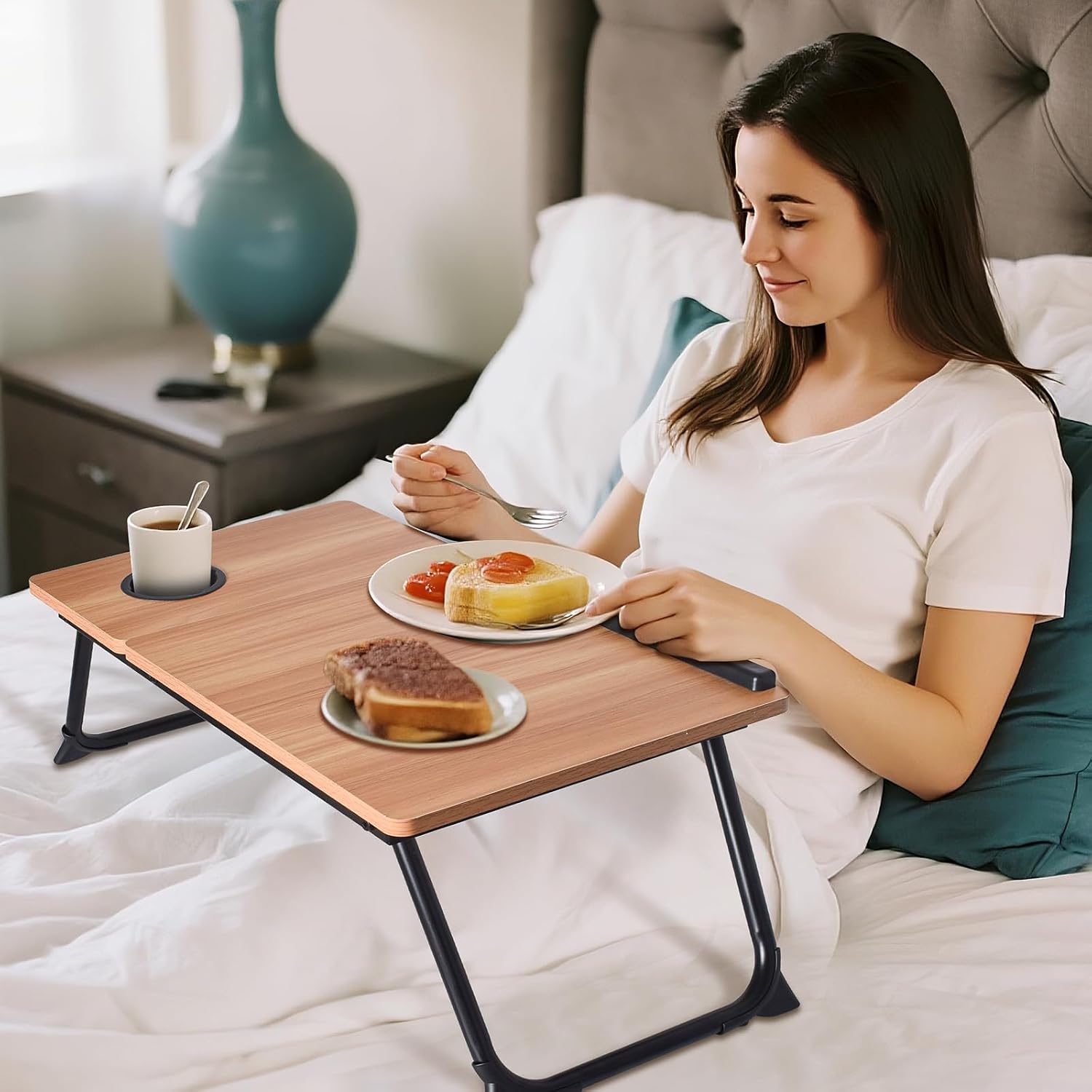 LapDesk Pro Adjustable Laptop Desk for Bed & Couch, Portable Foldable Bed Tray Table with Cup Holder, Laptop Stand for Desk, Small Writing Table (Black)