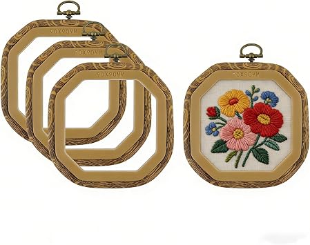 Mcredy Embroidery Hoops Set, Imitated Wood Plastic Octagon, 4Pcs