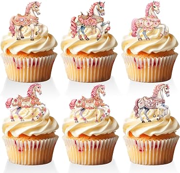 18 PCS Luxury Carousel Cupcake Toppers for Girls Baby Shower Women Birthday Carnival Circus Cake Decorations Carousel Birthday Party Decorations Supplies