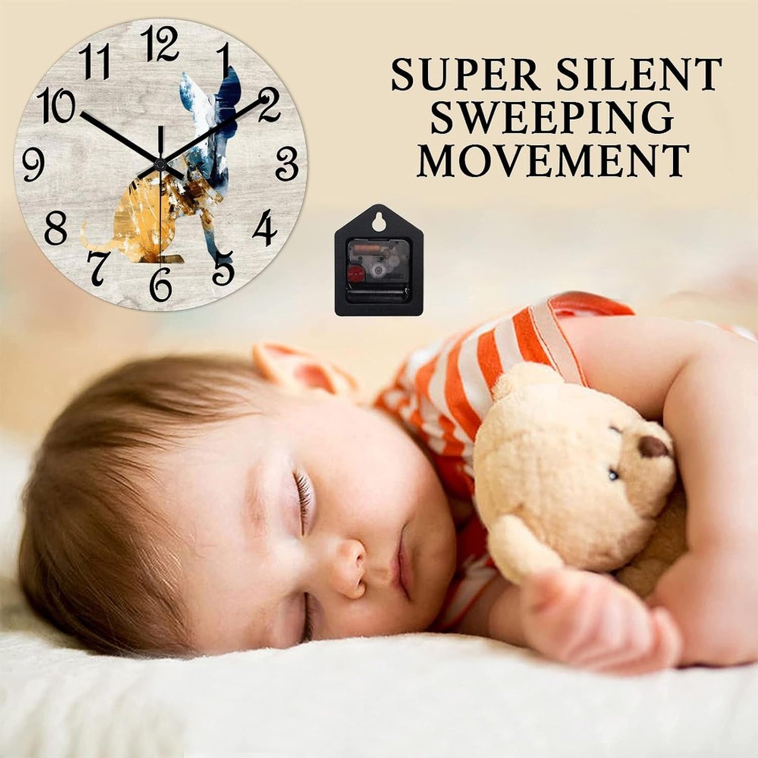 Chihuahua Decorative Wood Clock Dog Silhouette Clocks for Wall Battery Operated Silent Clocks for Bathroom Bedroom 15x15in New Home Housewarming Gift