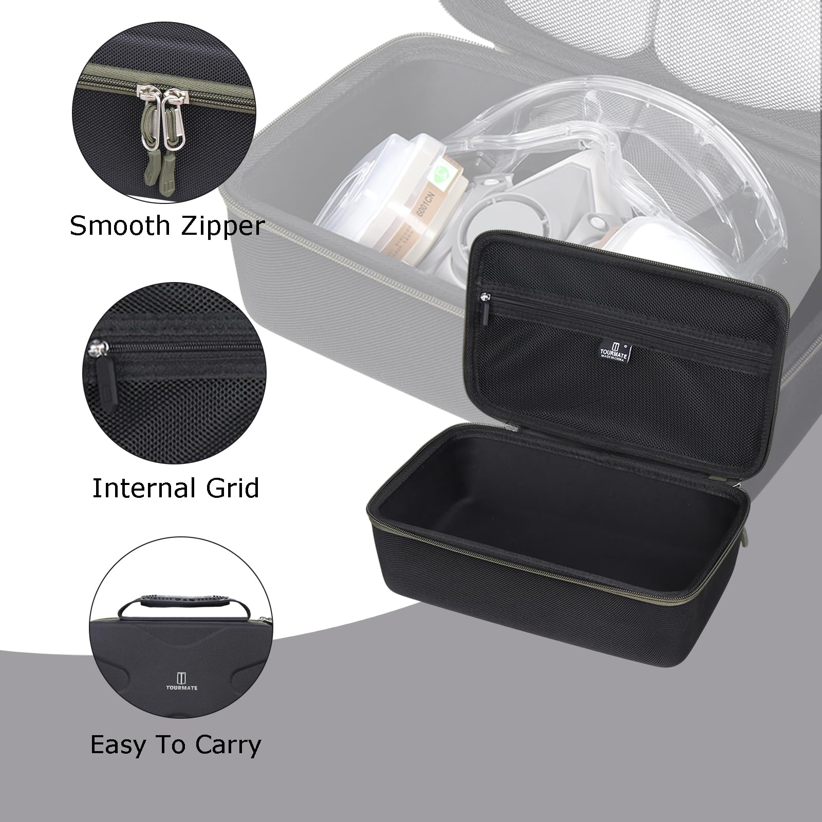 Tourmate Custodia rigida in EVA compatibile con mezzo facciale 3M riutilizzabile, custodia da viaggio per 6200/07025(AAD)/6503QL/3M P100 cartuccia respiratore/filtro 60923 Combo/occhiali di sicurezza
