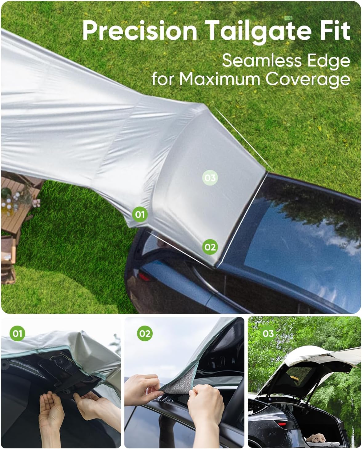 Tesla Model Y Tailgate Awning Canopy Tent, Custom Fit Rear Door Sun Shade Shelter, Waterproof UV-Blocking Oxford Fabric, Easy Setup Camping Shade for Outdoor, Picnic, Fishing - 2025 Model Y Compatible