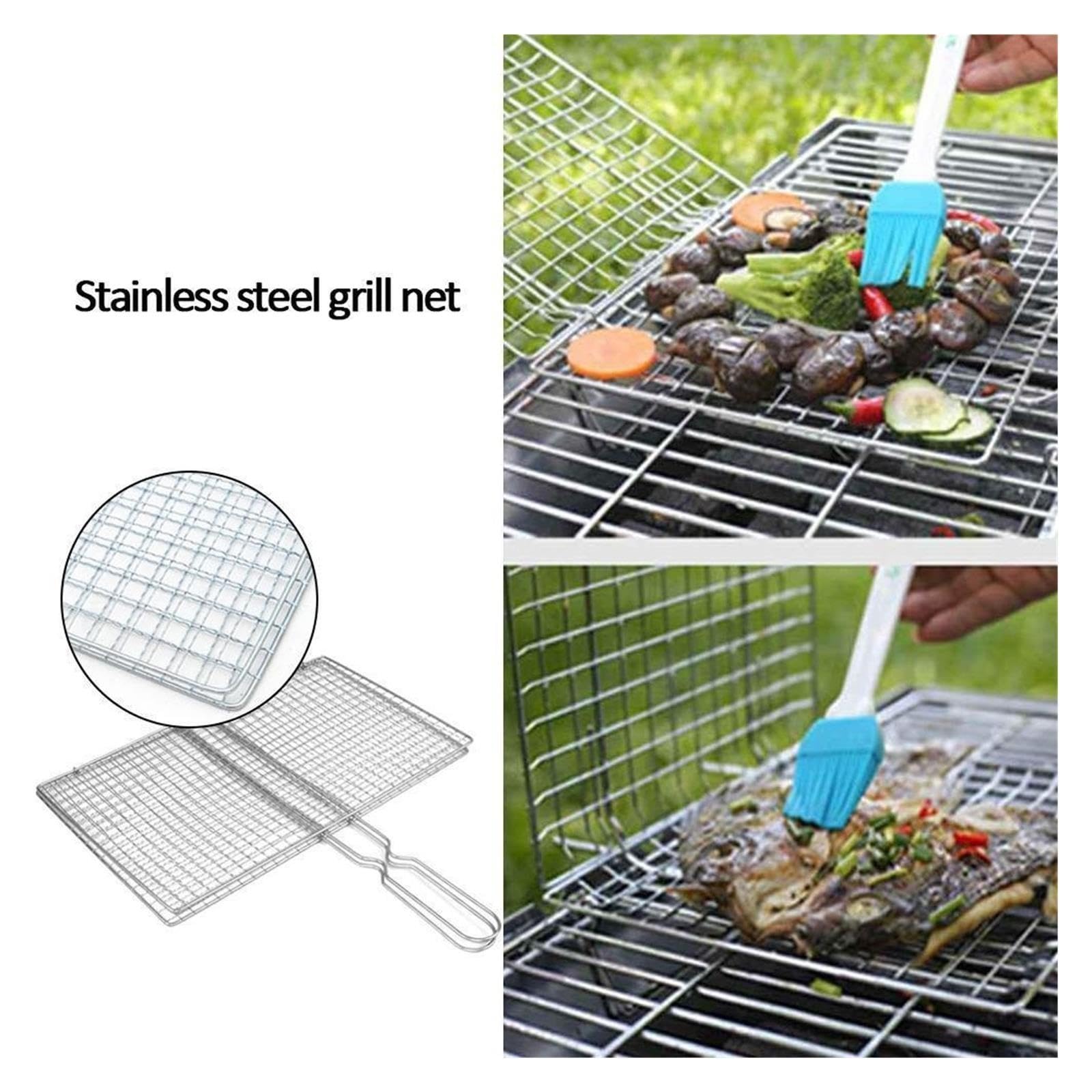 M/L Barbecue Grillkorb Grill BBQ Netz Steak Fleisch Fisch Gemüse Silber Eisen Mesh Klemme(L)