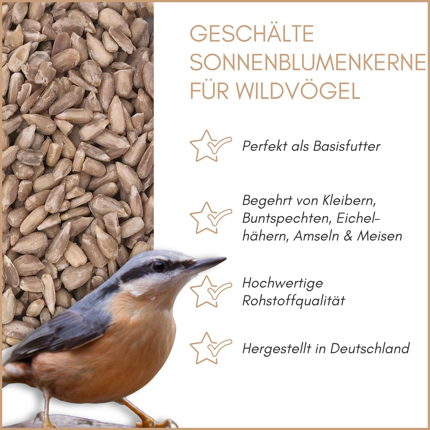 Supravit Sonnenblumenkerne Vogelfutter 25kg geschält I | Frische ölhaltige Kerne aus besten Anbaugebieten | aus letzter Ernte | Ganzjahresfutter für heimische Wildvögel