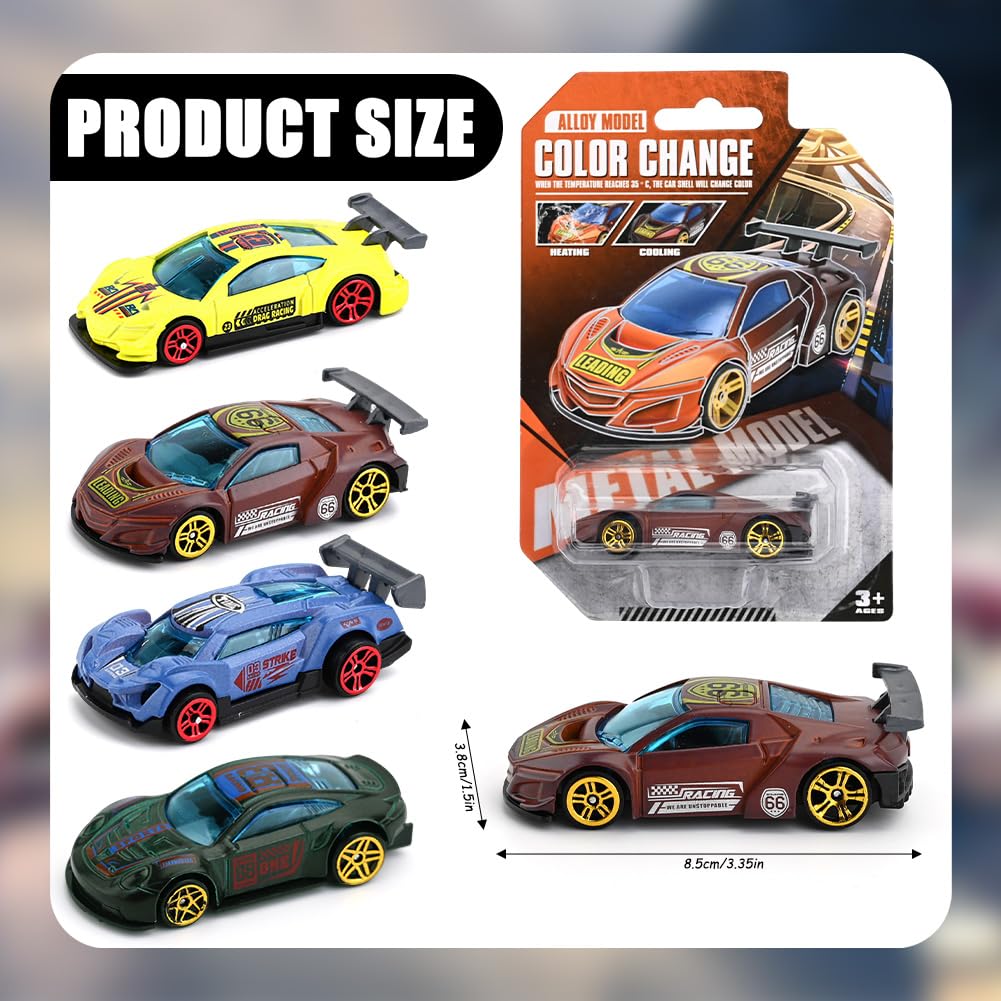 PLUSHCEWT Juego de 4 Piezas de Coches de Juguete Mini Racers, Coche de Juguete Que Cambia de Color, Coches de Juguete Wheels Auto Set Regalo para Interior y Exterior — view 2