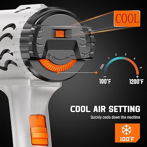 Miniatura 2 de Pistola de calor - Modo frío actualizado de 100   1200  con fusibles duales, pistola de aire caliente de 1800 W, control de temperatura variable con