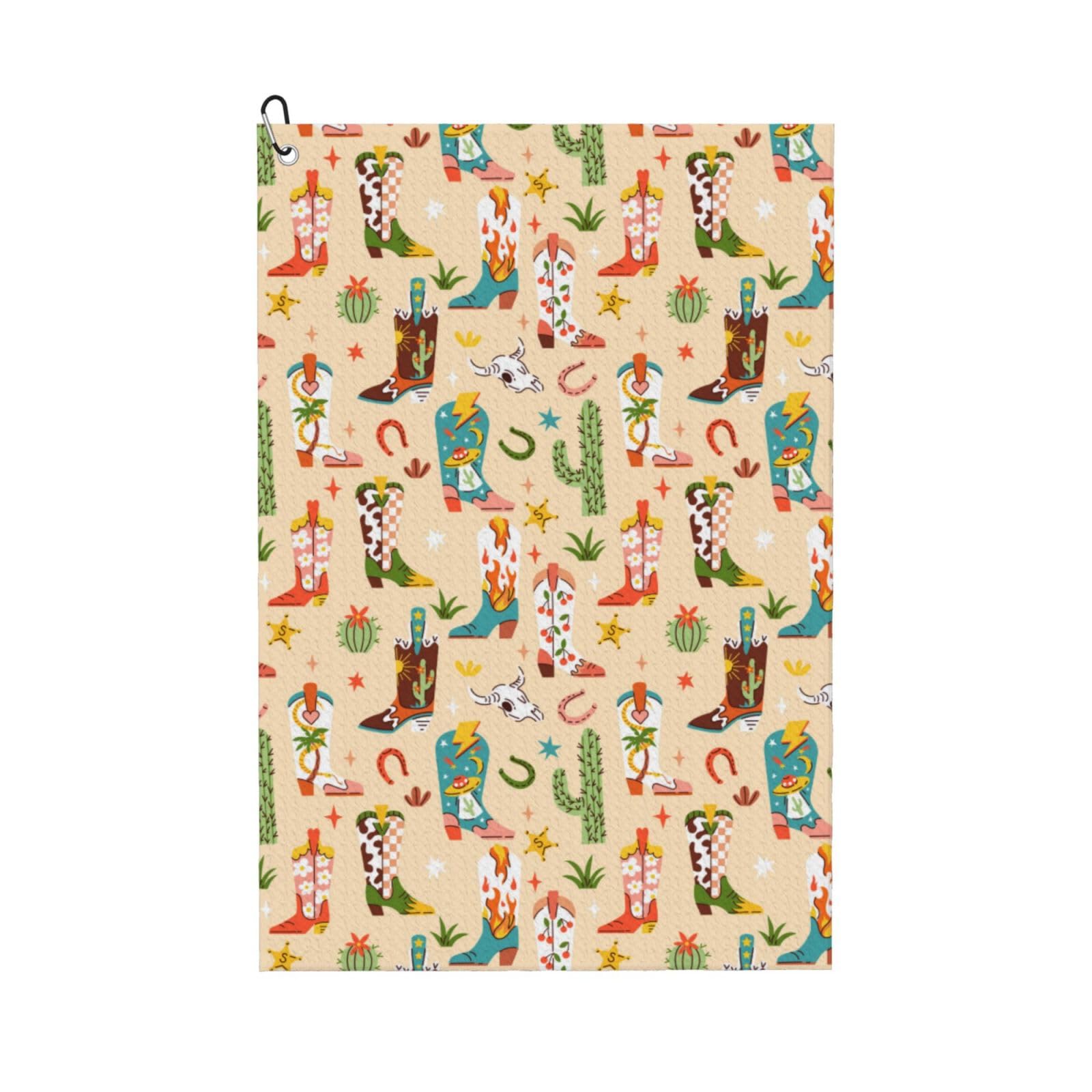 AOOEDM Groovy American Western Footwear Print Golf Towel with Carabiner Clip Absorbent Microfiber Golf Towel for Cleaning Golf Ball Club Putter Iron for Golf Bag Trolly Belt Loop 16" X 24"