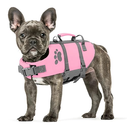Queenmore Small Dog Life Jacket, Ripstop Dog Life Vest, Small Dog Life Vests for Swimming, Safety Dog Swimming Vest with Handle, Dog Life Vest for Boating with Hook Pet Life Jacket for Swim Water Pool