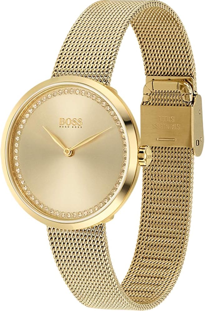 Boss Orologio Analogico al Quarzo da Donna con Cinturino in Maglia Metallica in Acciaio Inossidabile Dorato - 1502547
