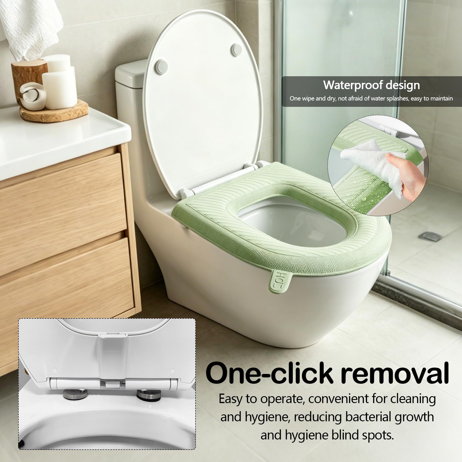 Abattant WC Japonais Forme O, Siège de WC Lavant Lunette de Toilette non Électrique à Double Buse et Fermeture Amortie et 2 Coussins de Siège de WC à Dégagement Rapide