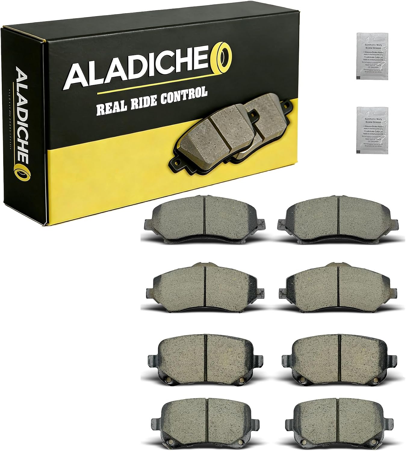 ALADICHE 8Pcs Front Rear Ceramic Disc Brake Pads Set Compatible with 2008-2012 for Chrysler Town Country,2008-2012 for Dodge Grand Caravan,2009-2013 for Dodge Journey,2009-2012 for Volkswagen Routan