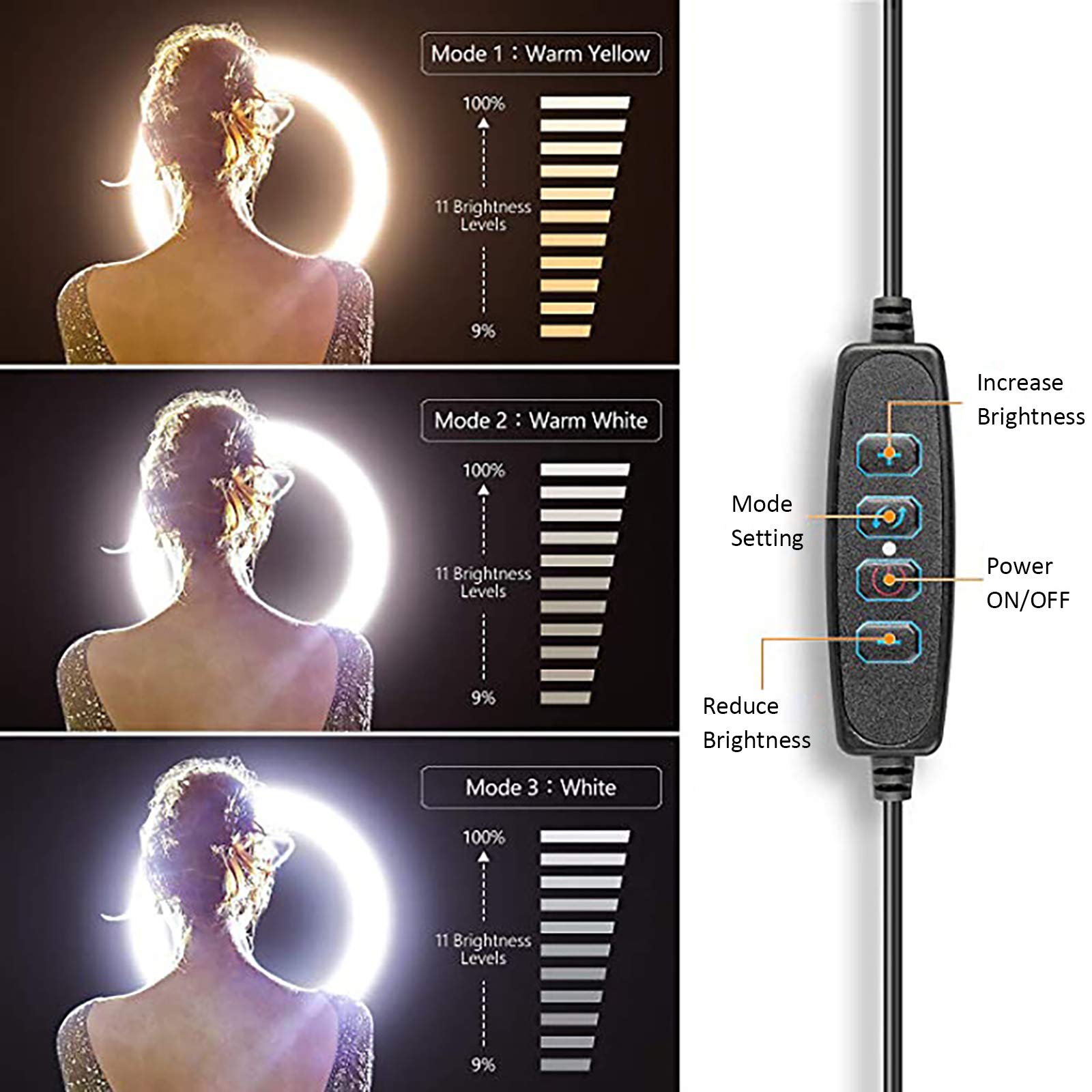 10 en Luz del Anillo Extensible con trípode del Soporte, Soporte para teléfono para Video Fotografía en Vivo y Maquillaje, Bluetooth Remoto de Control Compatible con iOS/Android