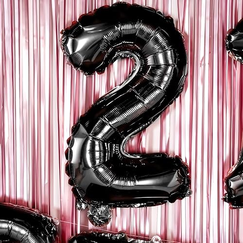 Miniatura 3 de Balloonify - Globo de número de 16 pulgadas, 1 globo reutilizable para fiesta, número "2", autosellado, globo metálico de Mylar negro, a prueba de