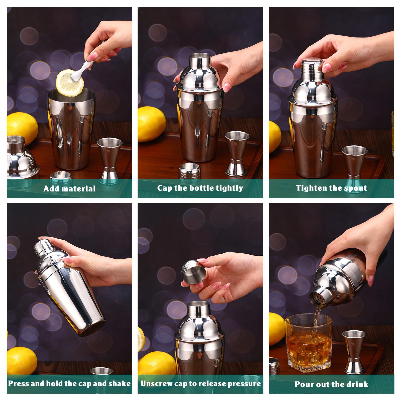 4 paquetes de coctelera de Martini, mezclador de Martini de acero inoxidable con colador y doble jigger de medición para bar, fiesta, uso doméstico, herramienta de mezcla de bar de vino (18 oz/ 18.6 5