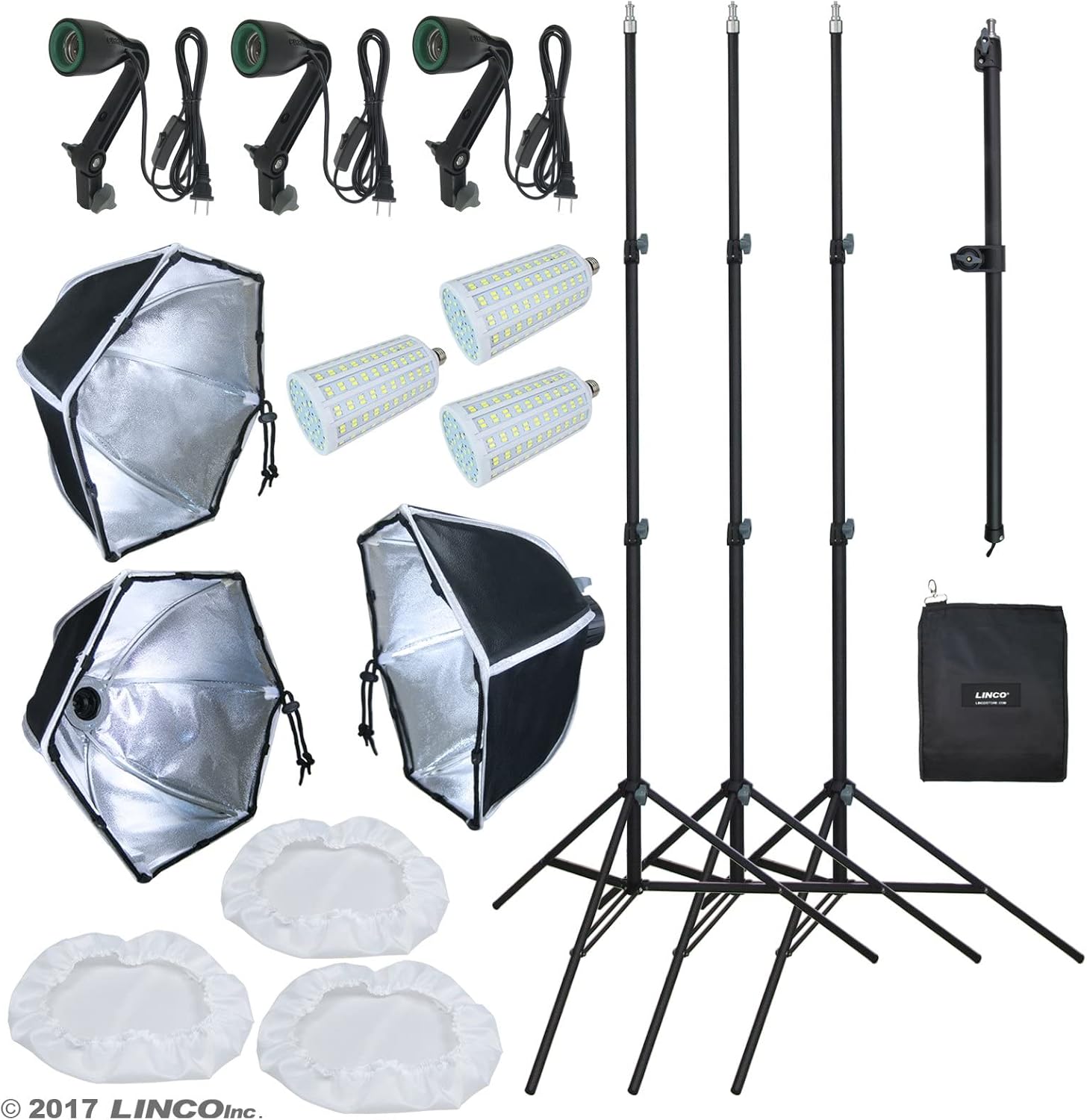 LINCO Lincostore Photography Photo Studio Lighting Kit with Boom Arm Counterweight Bag- 30 Seconds to Storage/Super Bright AM210
