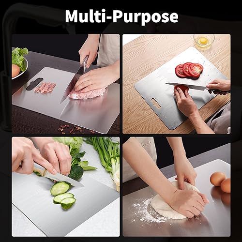 Miniatura 7 de Tabla de cortar de titanio, tablas de cortar de titanio para cocina, tabla de cortar de acero inoxidable de doble cara, duradera, no tóxica, de