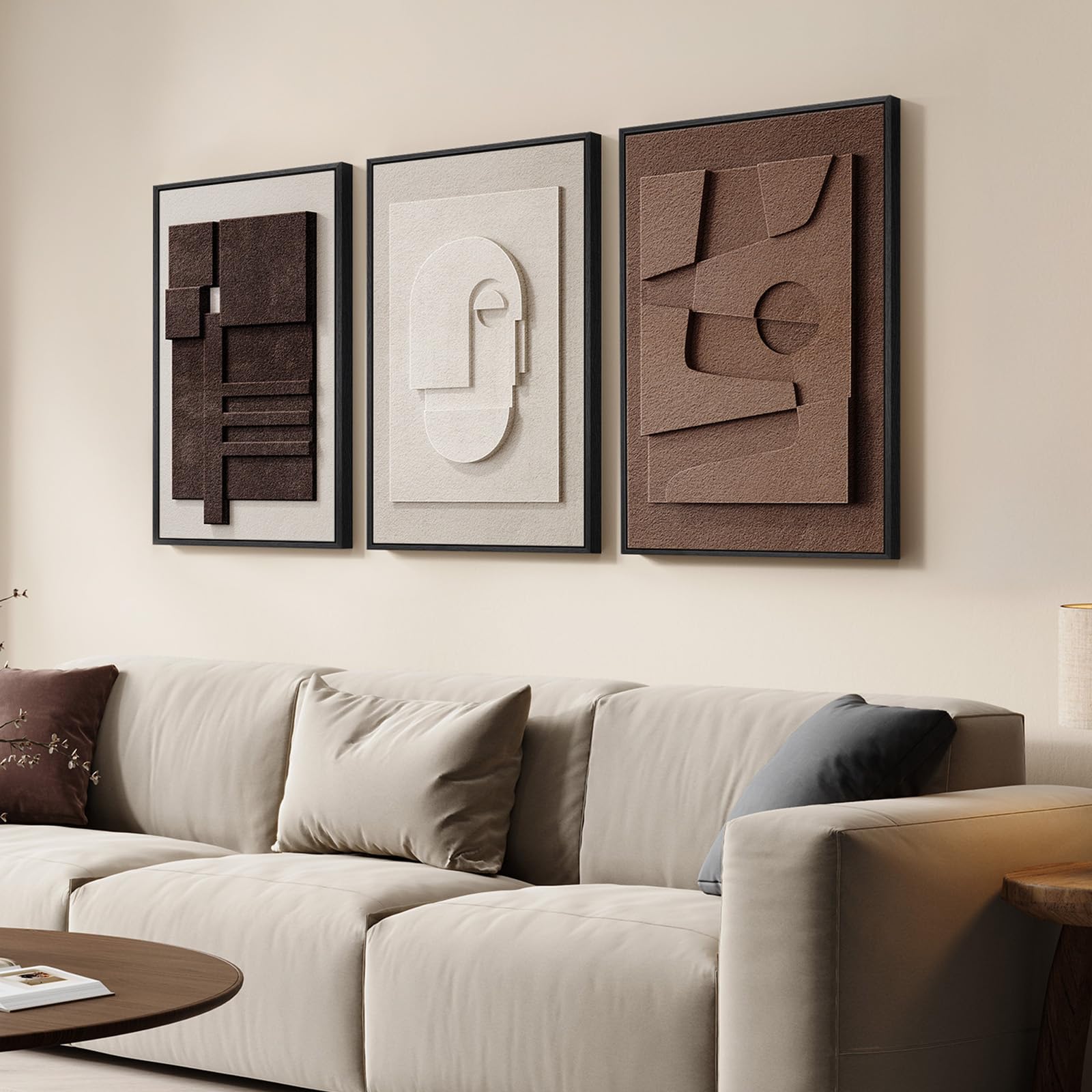3D Textured Abstract Wall Art Set - Brown & White -2