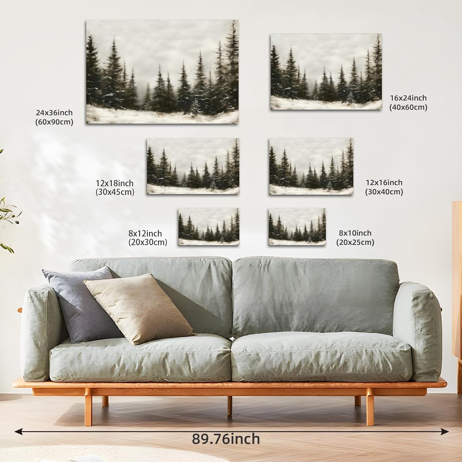Winter Pine Forest Painting Rustic Christmas Landscape Art Snowy Xmas Trees Pictured Wall Decor Evergreen Tree North Prints Poster Decoration for Gallery Living Room Bedroom 24x36inch Unframed