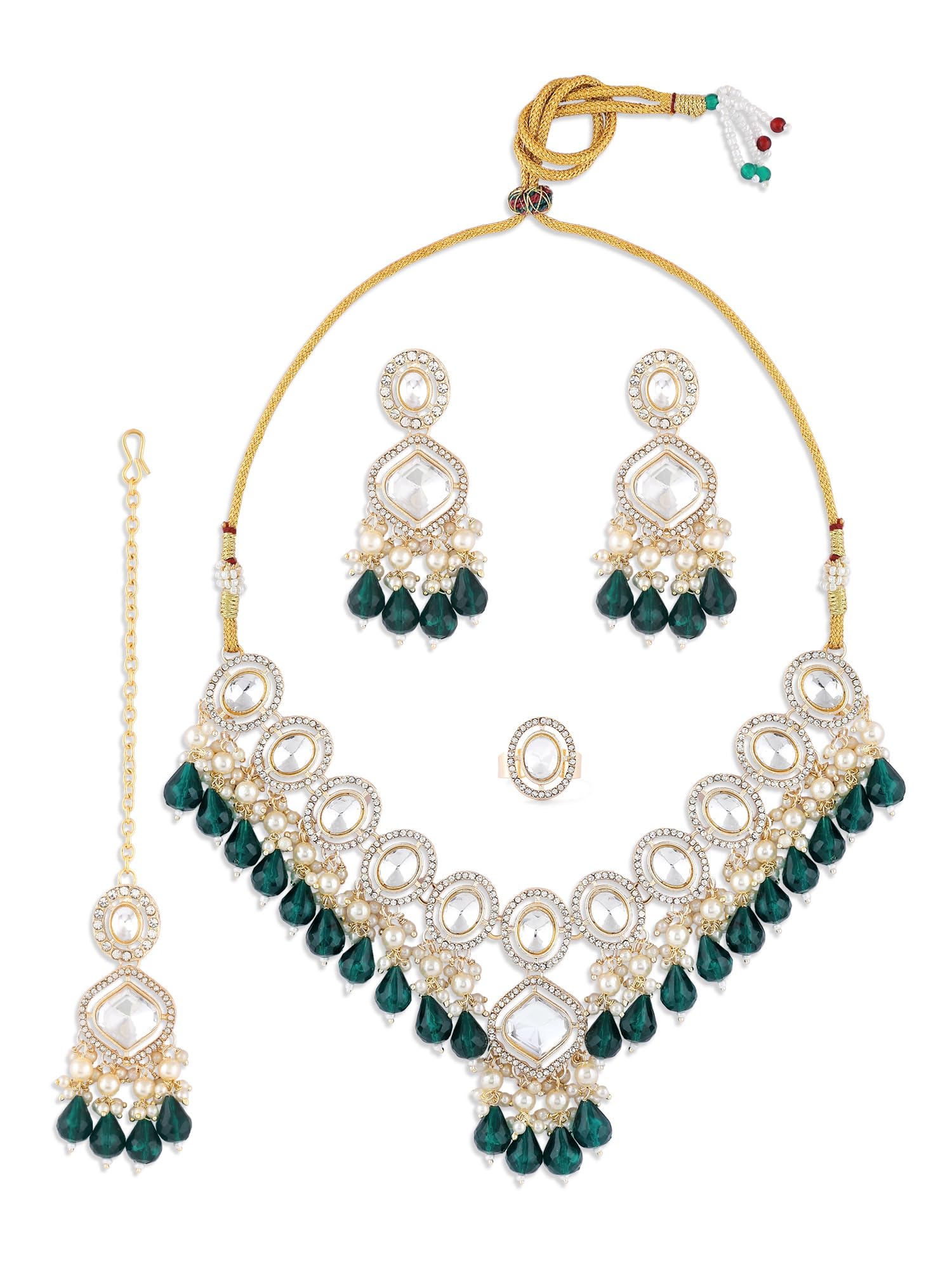 ZAVERI PEARLS Green Bead Dazzling Stones Embellished Choker Necklace Earring Maangtikka & Ring Set For Women-ZPFK17792 (B0CZXVRFFR) Amazon Price History, Amazon Price Tracker
