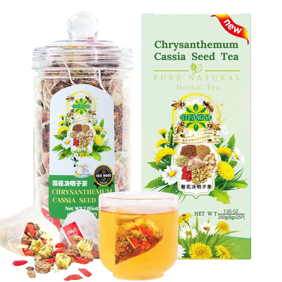 SIFANGDA Chrysanthemum Cassia Seeds Tea Bags 14.1oz (400g / 8g×25P×2) 菊花决明子茶-Pure Natural Herbal Liver Detox Tea-Caffeine Free Nourishing Liver Tea