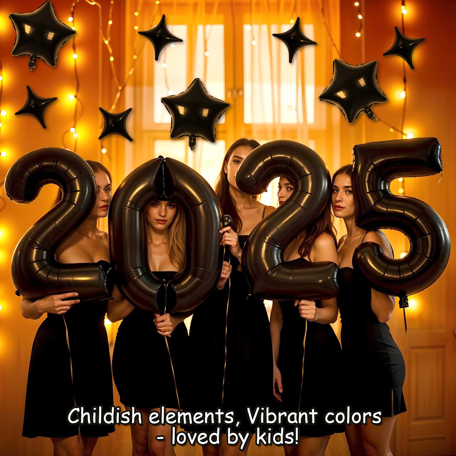 Amazon | HiParty Black 2025年バルーン番号、ハッピーニューイヤー