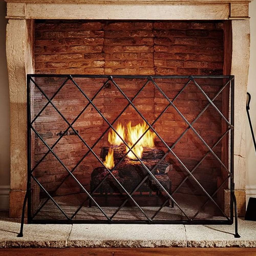 Fireplace Screen Guard, Single Panel Fireplace Screen with Steel Mesh, Heavy-Duty Fire Screen Spark Guard for Living Room Safety and Decor, 37.8x27.95in (Black)
