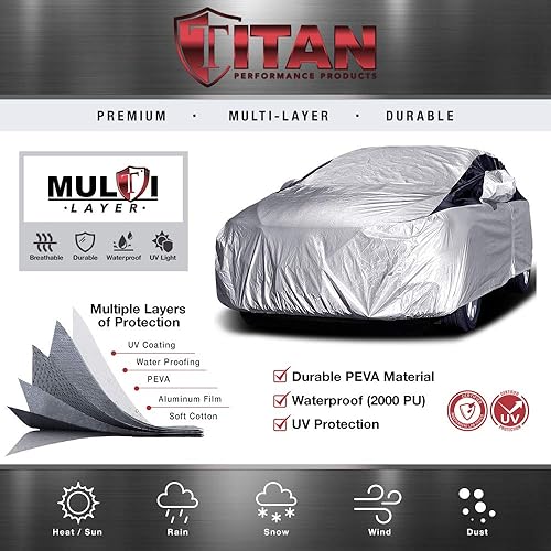 Miniatura 3 de Titan - Funda de automóvil PEVA multicapa prémium para sedanes compactos de 176 a 185 pulgadas impermeable protección UV forro protector