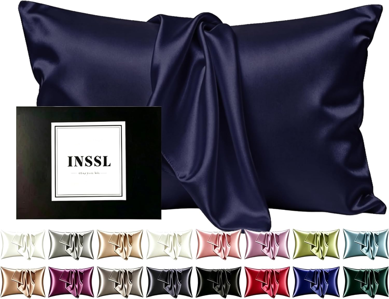 INSSL Silk Pillowcase for Women, Mulberry Silk Pillowcase for Hair and Skin and Stay Comfortable and Breathable During Sleep (King, Navy Blue)