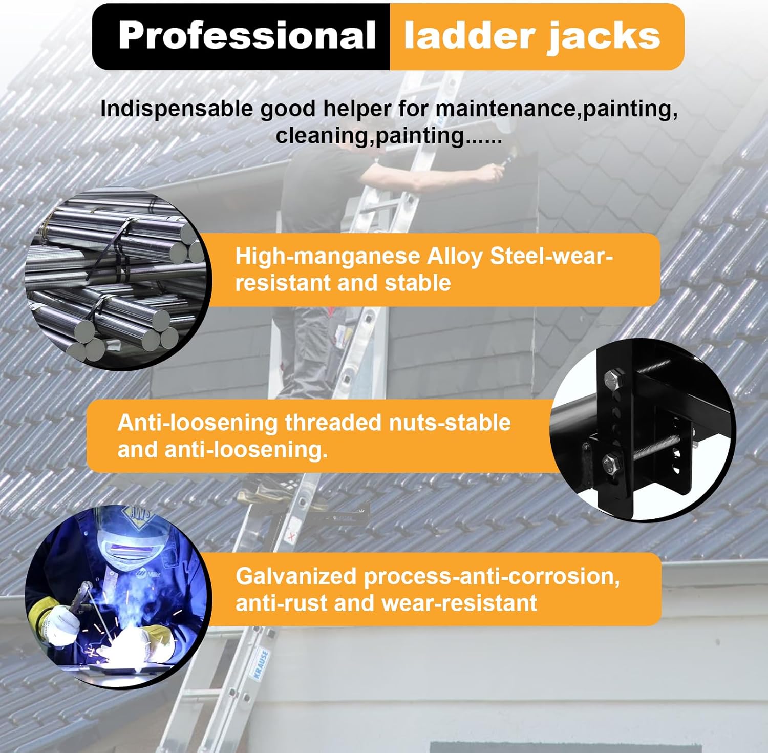 Ladder Jacks Bracket Extension, 2 Pack Adjustable Scaffold Bracket, Two-Rung Short Body Extension, Withstand 250 LBS, 2PCS for Working 20 inch Stage, Upgraded Platform Accessories, 1 Pair, Black
