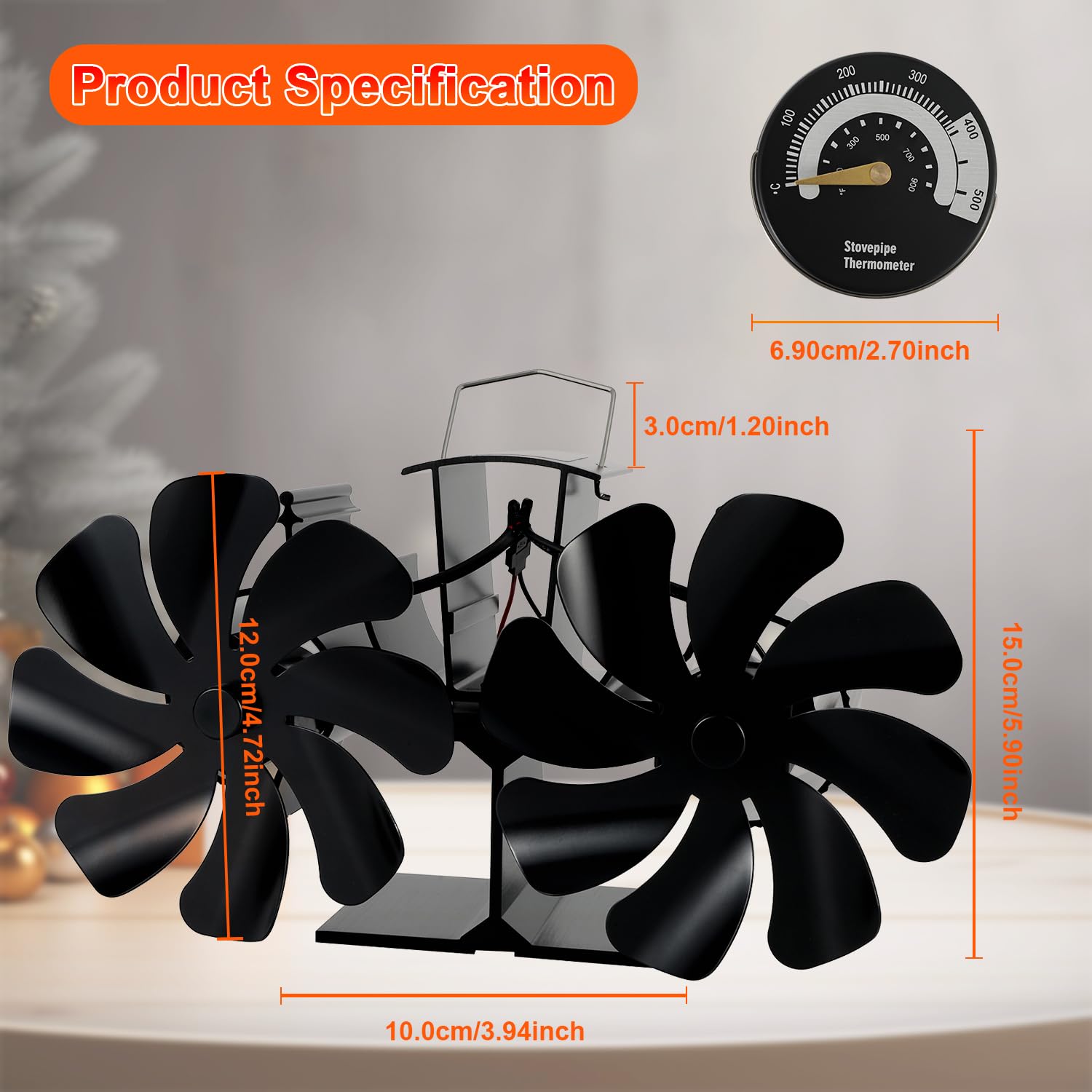 Tomersun Log Burner Fan Mini Heat Powered Fan Fireplace Eco Fans Silent for Home Wood Burning/Log Burner/Fireplaces 16 Blades - Image 3