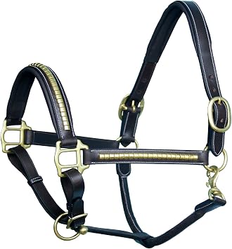 Leather Horse Halter with Padding &Brass Clincher Studs Adjustable QuickRelease Crownpiece Halter for Horses VegetableTanned Leather in Black & Brown Cob, Full & Oversize