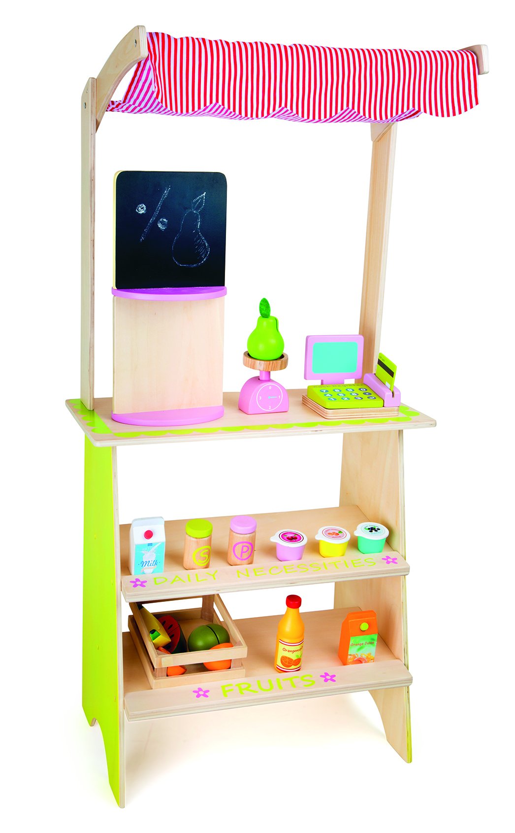 small foot Verkaufsstand aus Holz inkl. umfassendem Zubehör wie Kasse und Waage, Rollenspielzeug ab 3 Jahren, Art. 10314