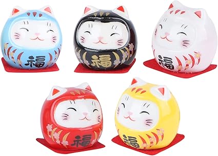 Amazon Co Jp Frcolor だるま 達磨 猫 置物 伝統工芸品 セラミック 商売繁盛 家庭 車内飾り おしゃれ 可愛い 装飾 5個セット スタイル2 ホーム キッチン