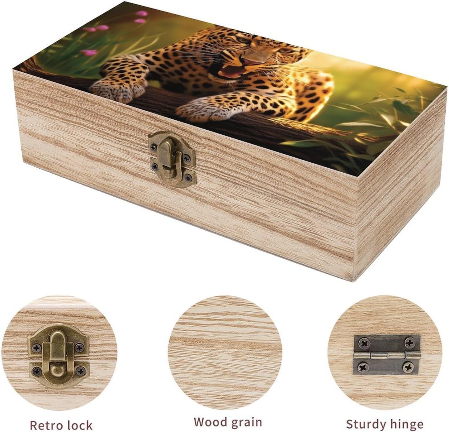 Funny Leopard Wooden Keepsake Box Wooden Keepsake Memory Decorative Box for Him Her Wooden Crates Set for Photos Letters Crafts & Home Organization image 3