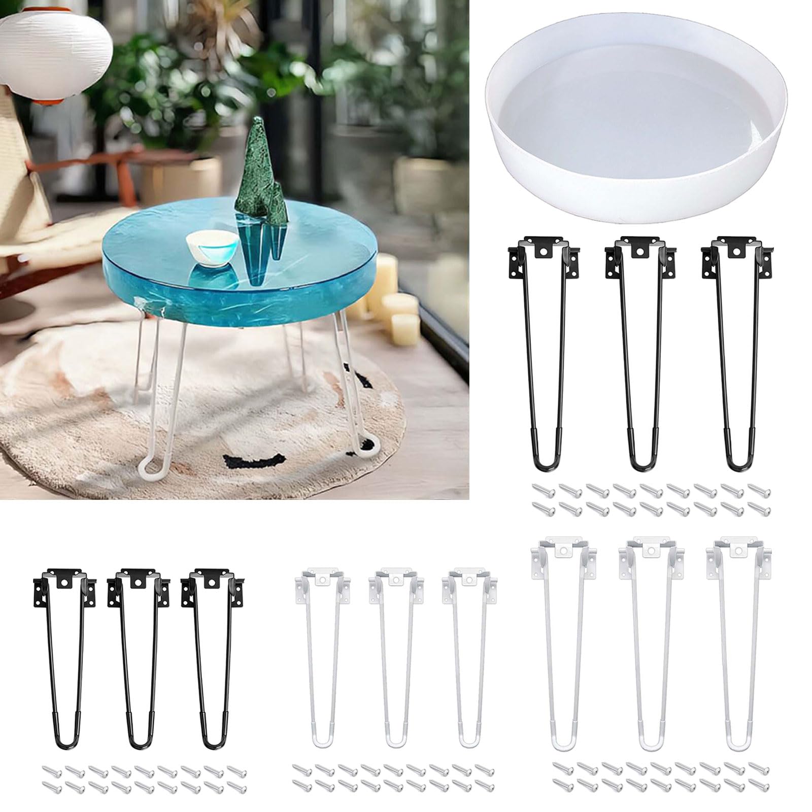 Moldes redondos de silicona para mesa de café y río con patas de mesa plegables, moldes de resina para decoración del hogar