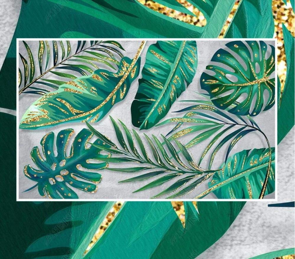 Papier Peint 3D Intissé Feuilles Vertes Dorées Papier Peint