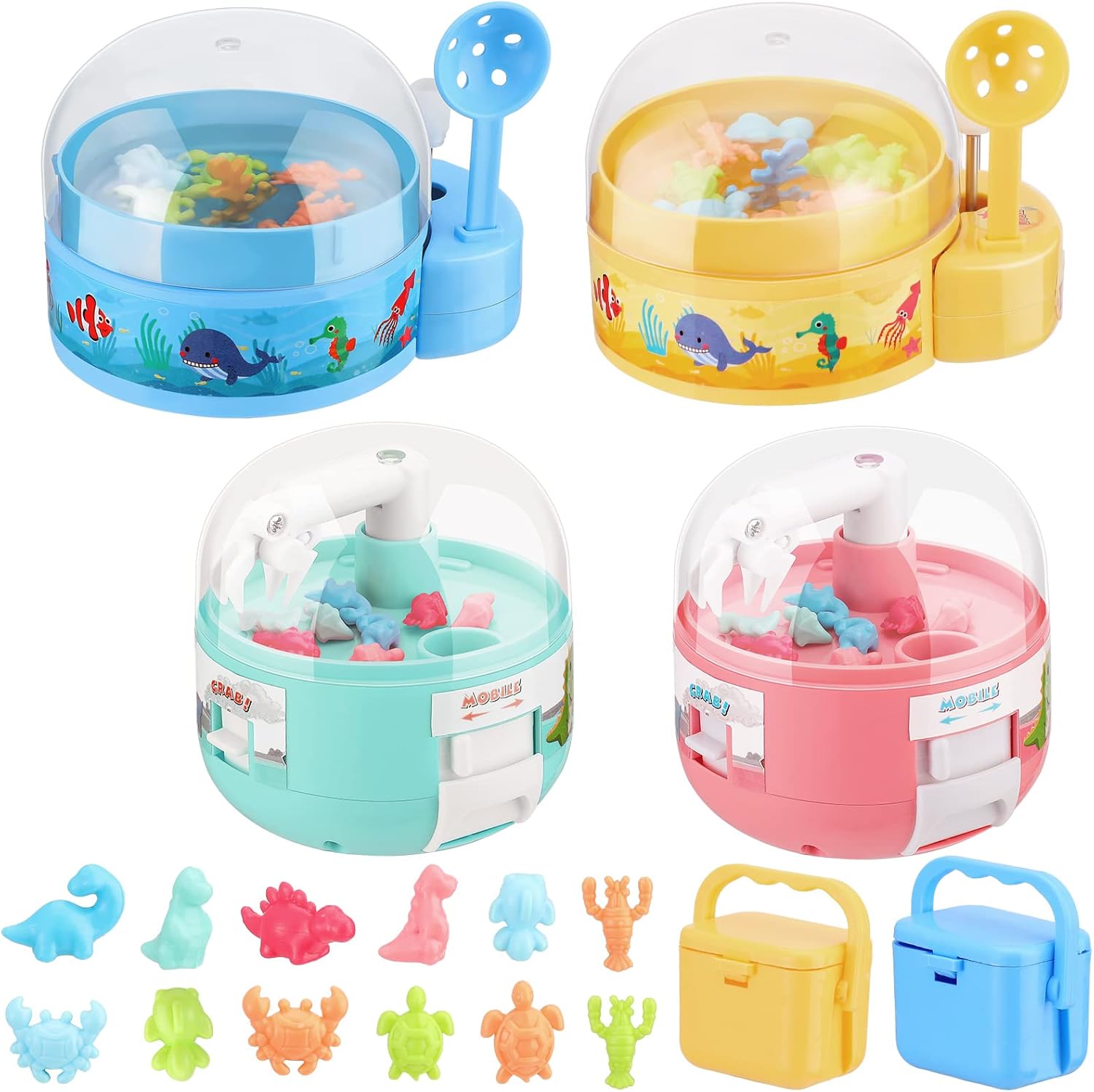4 Sets Mini Dinosaur Claw Machine Toy Fish Catcher Stuff
