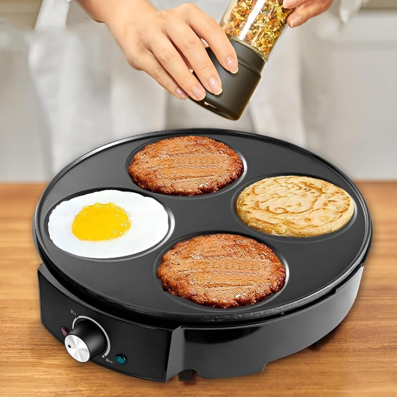 Macchina per pancake elettrico a 4 fori, griglia per la colazione antiaderente | Rivestimento antiaderente per uso alimentare, riscaldamento uniforme Tubo riscaldante a forma di E, stampi da cucina ci