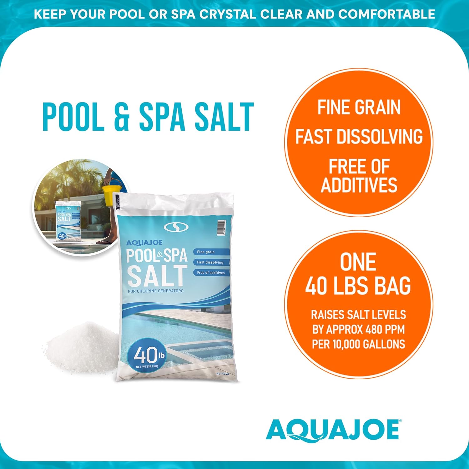 Aqua Joe 3 Pack 40 Lb Fast Dissolving Pool Spa Salt Chlorine Generators, AJ-PS40