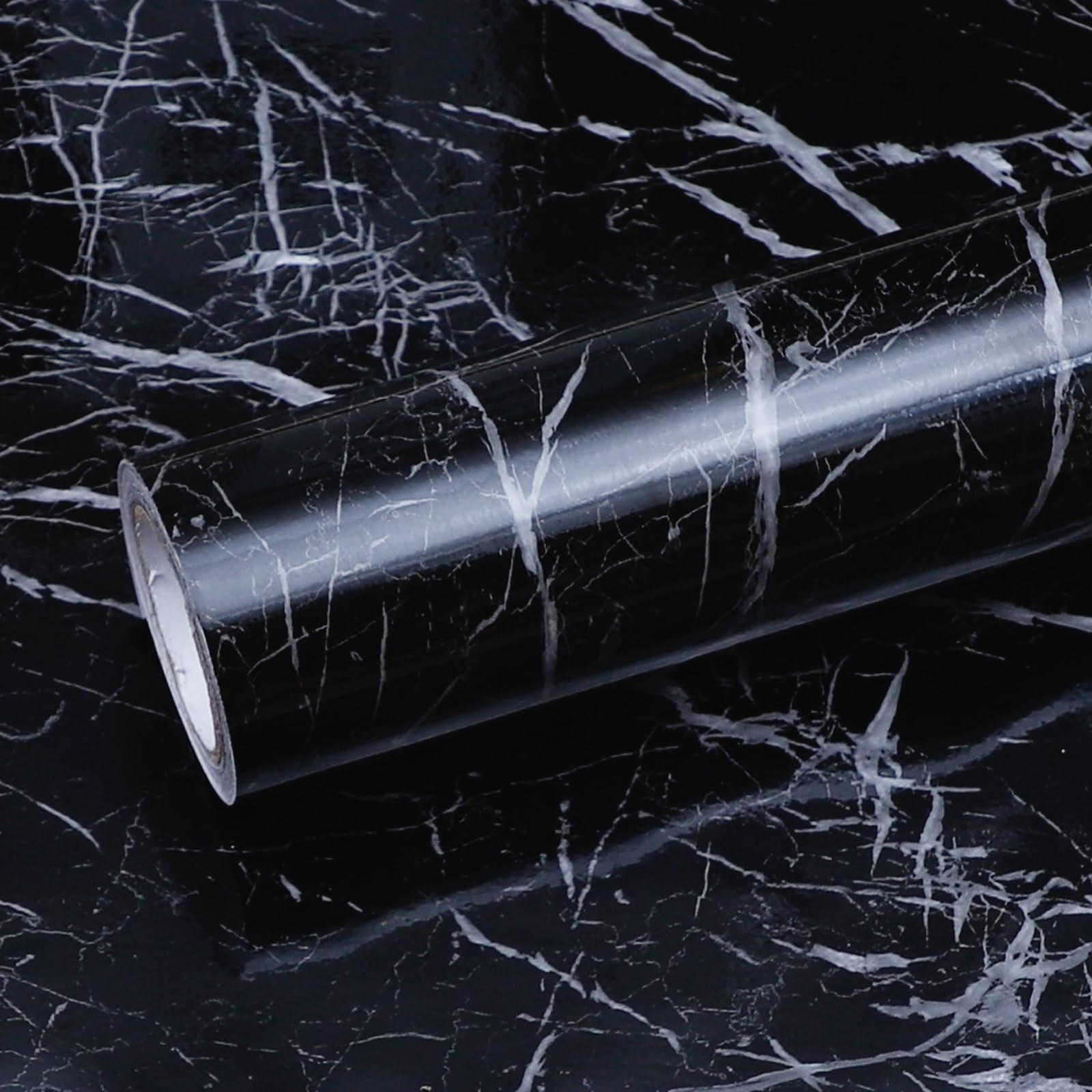 Peel and Stick Black Marble Wallpaper Contact Paper Self Stick Waterproof Removable Glossy Vinyl Home Décor for Countertop Living Room Kitchen 23.6"