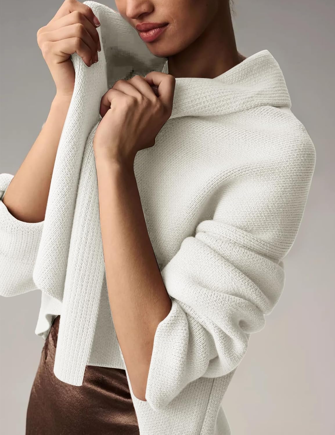 Yimoon Women's Cropped Cardigan Sweater Oversized Lapel Chunky Knit Coatigan Long Sleeve Open Front Sweater - Image 3