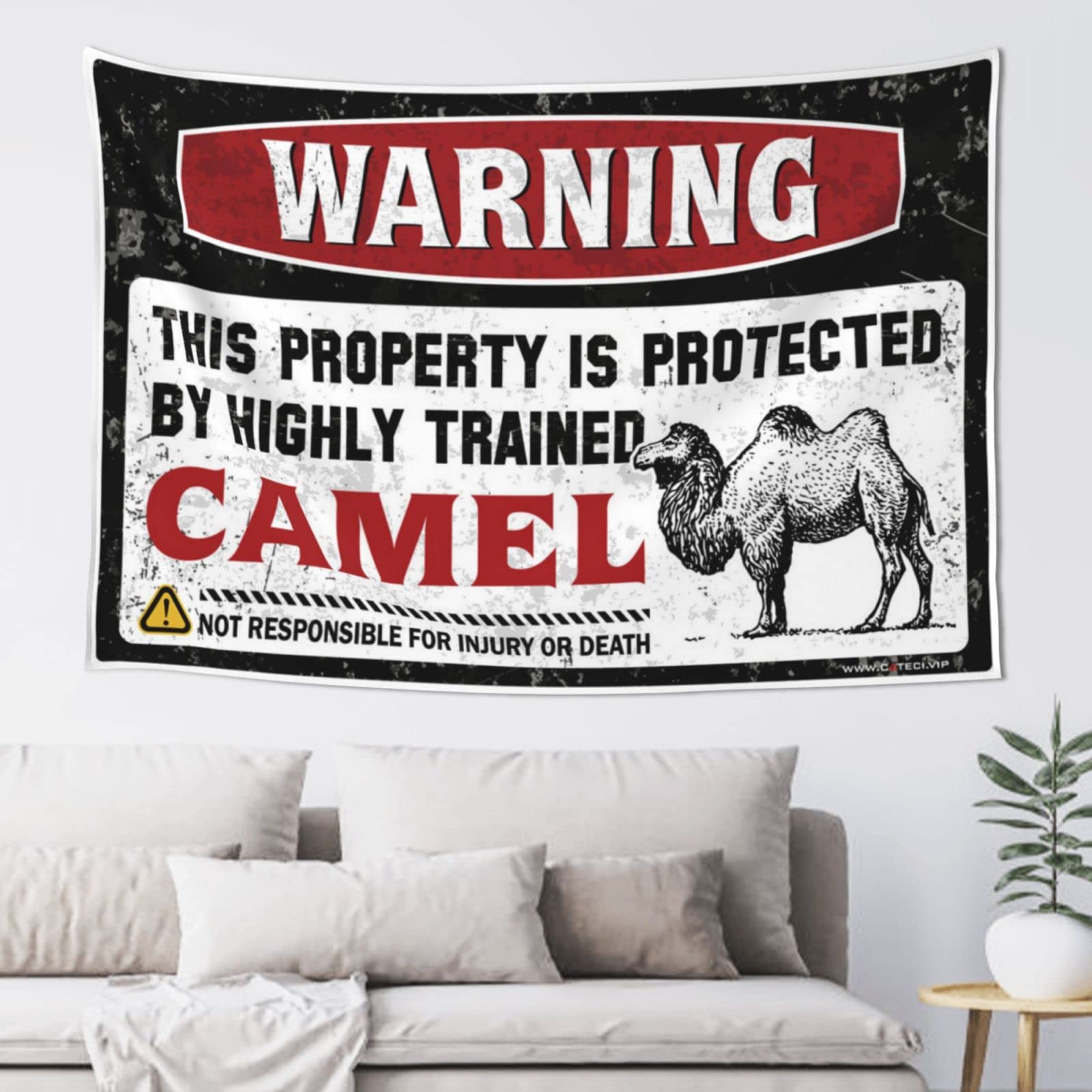 Pravoxi Men's One Color Sports Bar Decor Warning This Property Is Protected By A Highly Trained Camel Tapestry Sports Bar Decor Tapestrys(75X100cm)