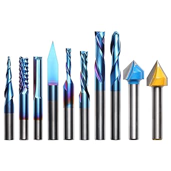 Genmitsu General Purpose CNC Router Bit Collection, inch Shank, Nano Blue Coating, MC10A