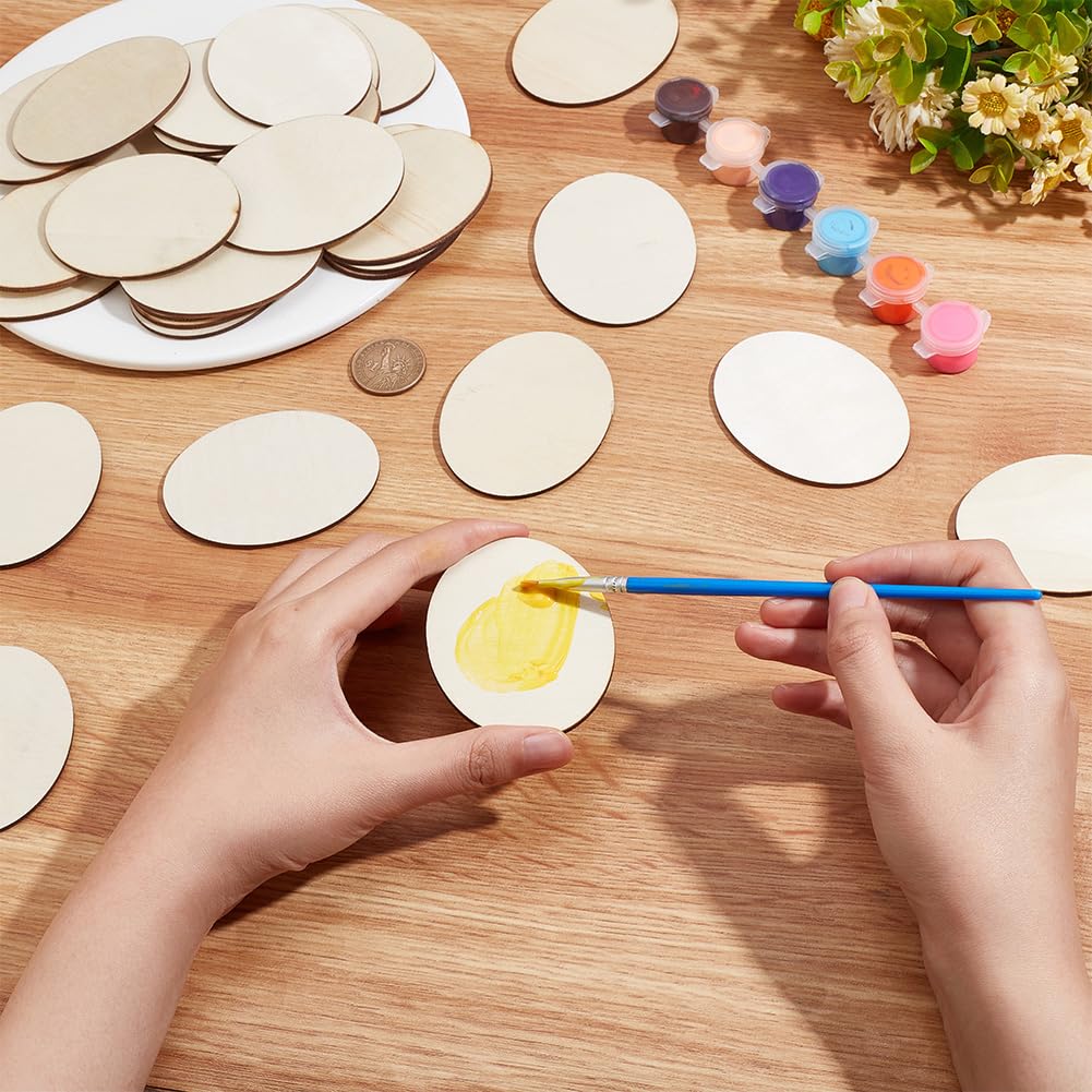 DELORIGIN 40pcs Wooden Oval Cutout 1.9 x 2.7 Inch Unfinished Beech Wooden Blank Slices Crafts Wood Oval Cutout Shape DIY Plank Cutout for Artist Painting Door Hanger Sign Wedding Decorations - Image 3