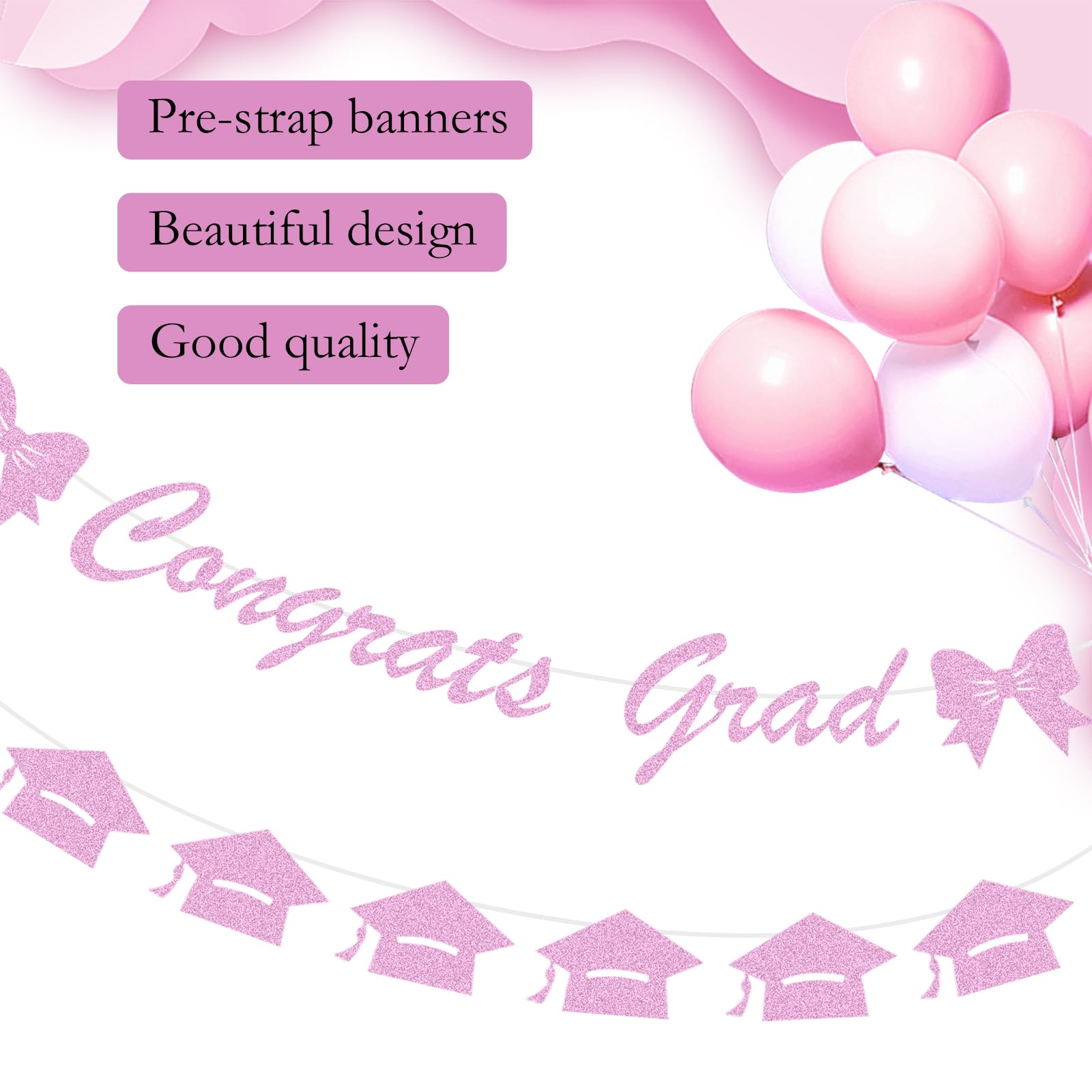 Pink Glitter Graduation Banner Decorations Supplies - Image 3