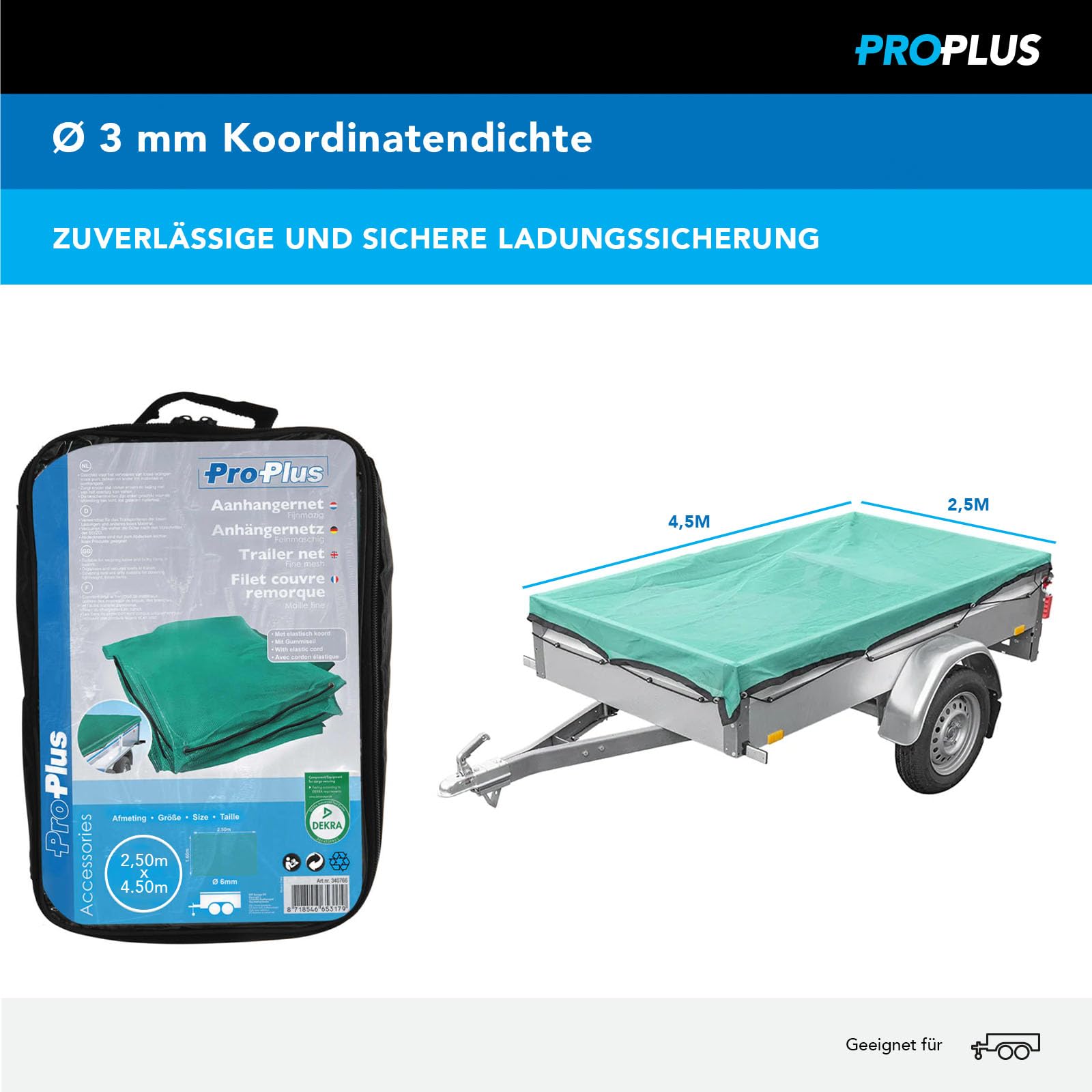 ProPlus 340792 Anhängernetz feinmaschig 2,5x4,5m Gummiseil Ladungssicherung