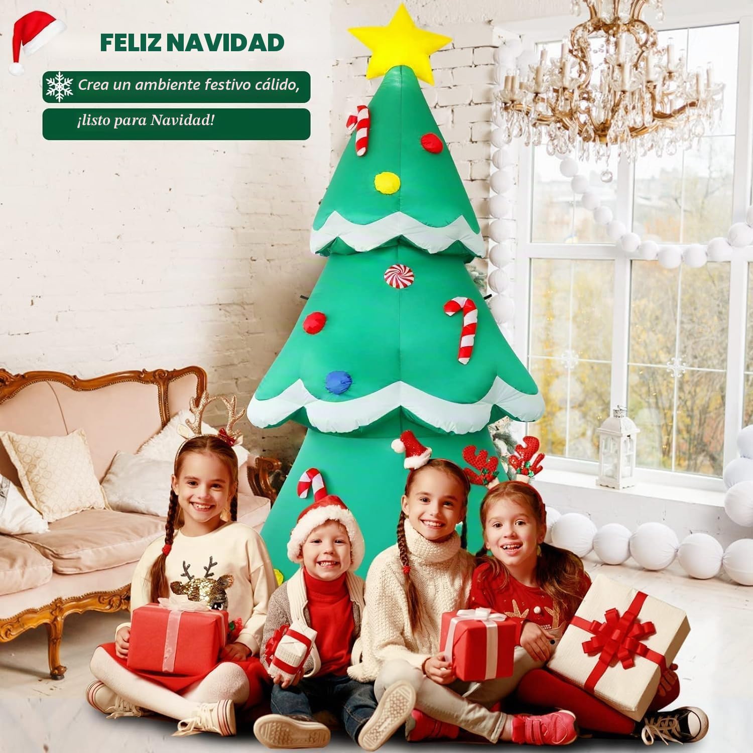 Árbol de Navidad Inflable LED de 213 cm, para Exteriores, IP44, Resistente al Agua, Resistente al desgarro, decoración para Interior y Exterior, Fiesta de Vacaciones, Sorpresa de cumpleaños, césped