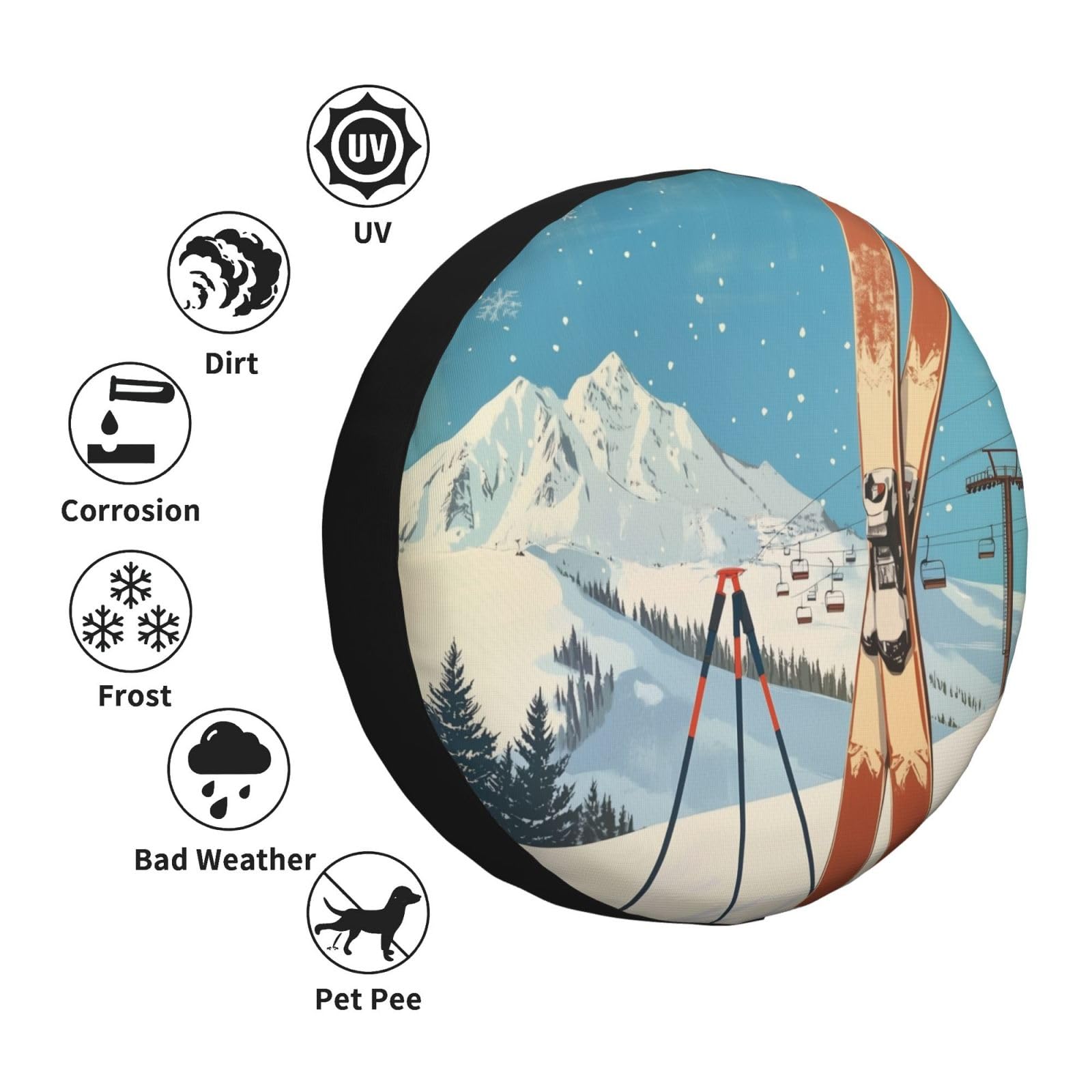 Housse de roue de secours, housses de pneu, housses pour skis, neige, montagne, étanches, anti-poussière, universelles, pour remorque, camping-car, SUV, camion, camping-car, 38,1 cm
