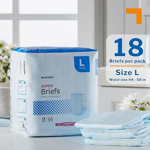 Miniatura 2 de McKesson Super Briefs, 18 unidades, talla L, 44-58 pulgadas, pañales para incontinencia para adultos con pestañas, absorción moderada, unisex,
