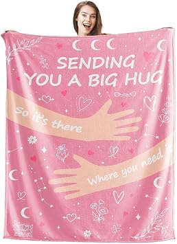 Wajade Get Well Gifts for Women Men After Surgery Hug Inspirational Blanket for Woman Thinking of You Gifts Healing Blanket Cancer Care Sympathy Gifts for Women Men Pink Hug 50"x60"